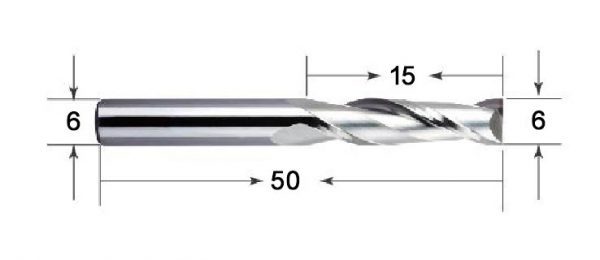 fraise hélicoidale 2 tranchants 6mm x15