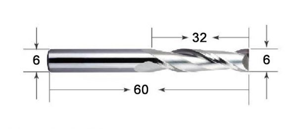 fraise hélicoidale 2 tranchants 6mm x32